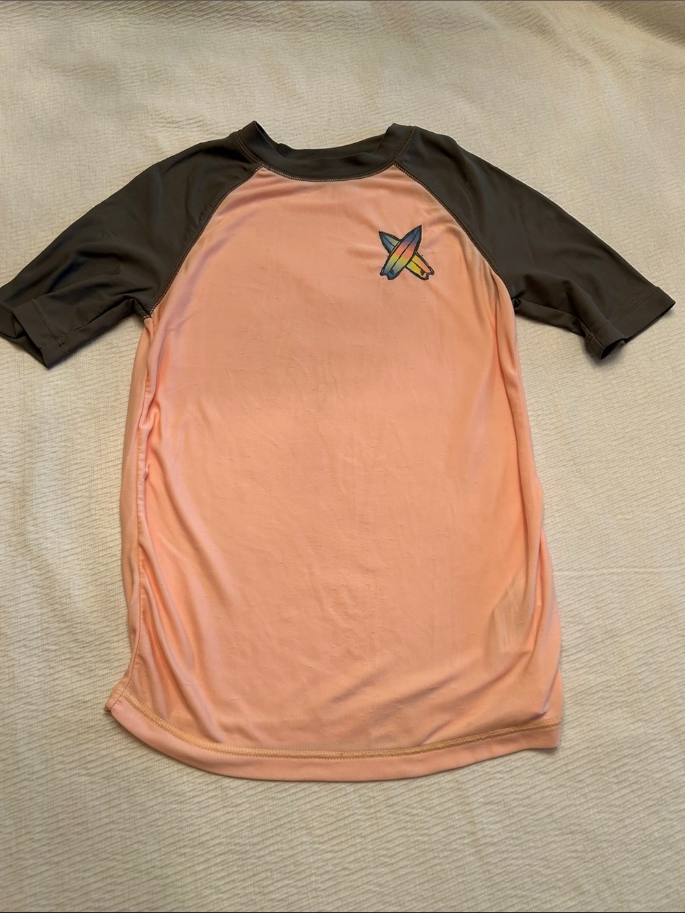 OshKosh B'gosh Peach Short Sleeve Rash Tee with Charcoal Sleeves
